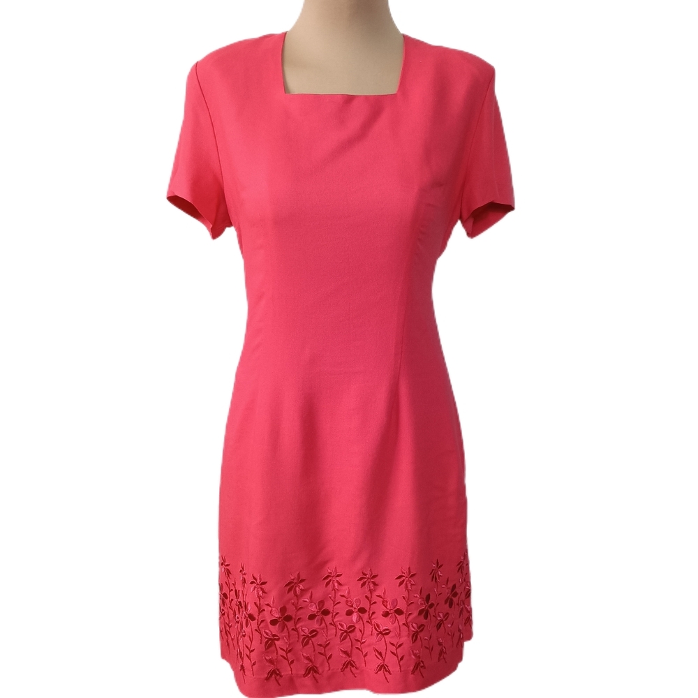 Vintage 90s Betsys Things Dress Womens 10 Coral Floral Embroidered‎ Cottage